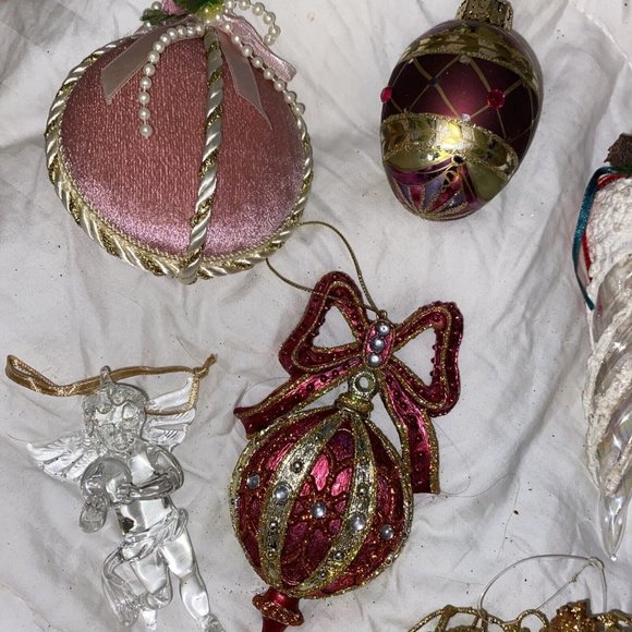 Victorian vintage ornaments heart lace gold pink Glass Flower Cherubs papermache - Picture 2 of 16